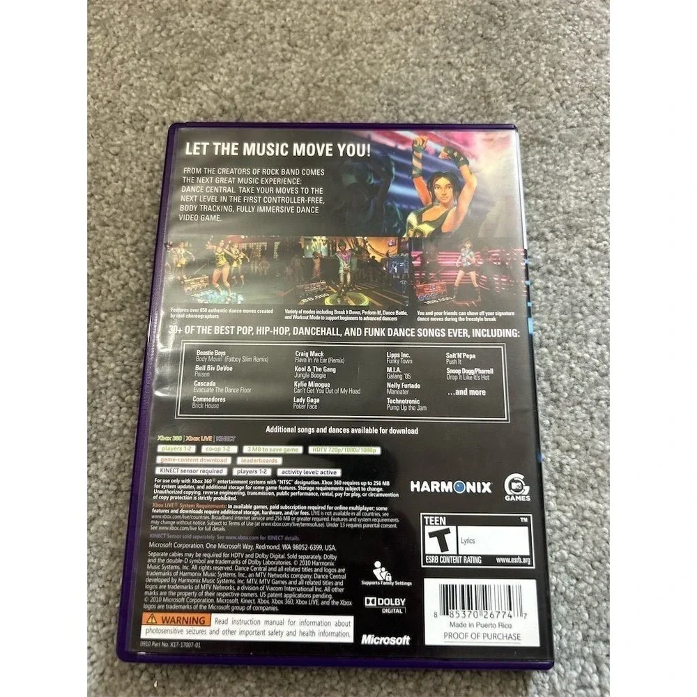 Dance Central Xbox 360 Kinect Game Music Dance T-Teen 2010